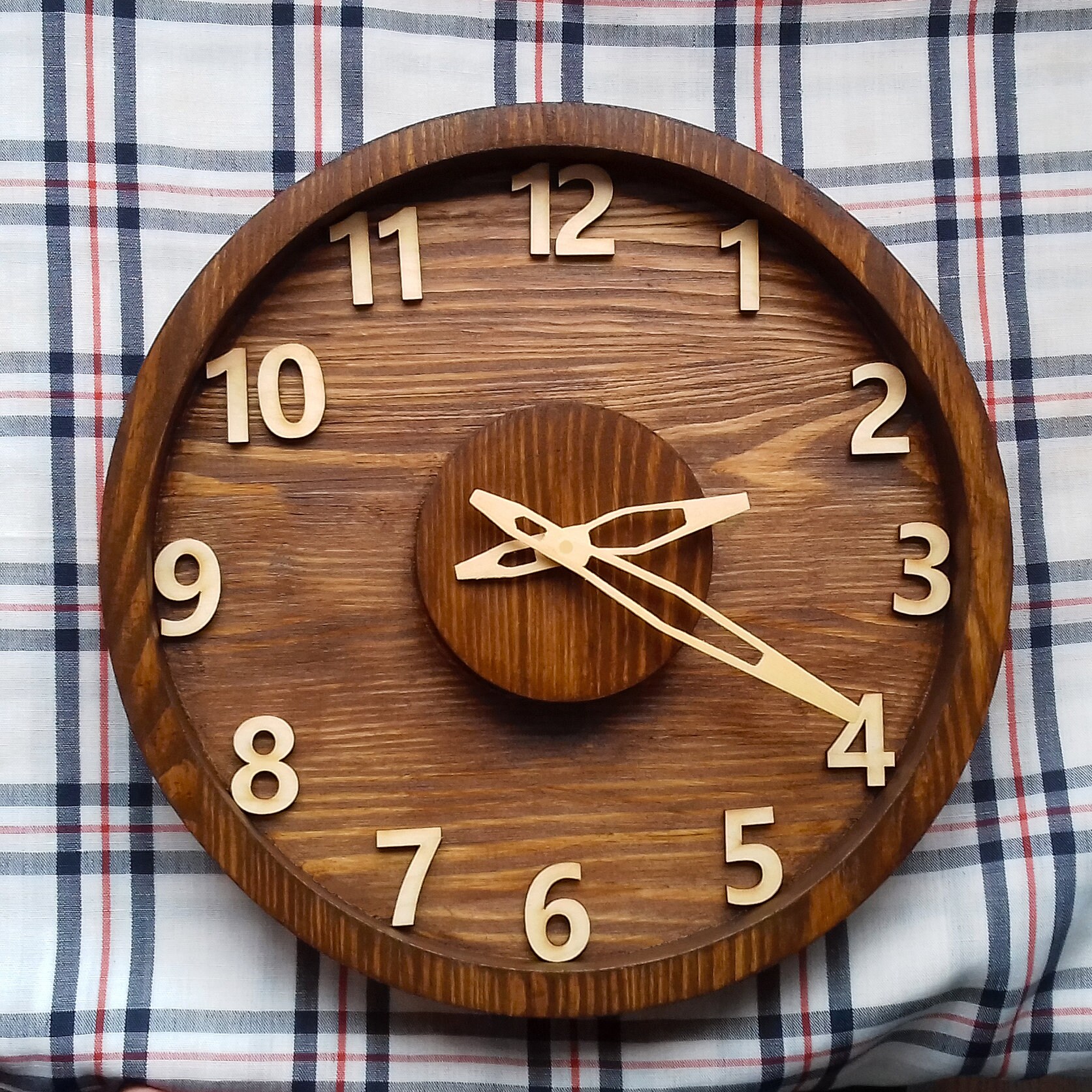 Unusual Wooden Wall Clock With Numbers, Decorative Wood Wall Clock