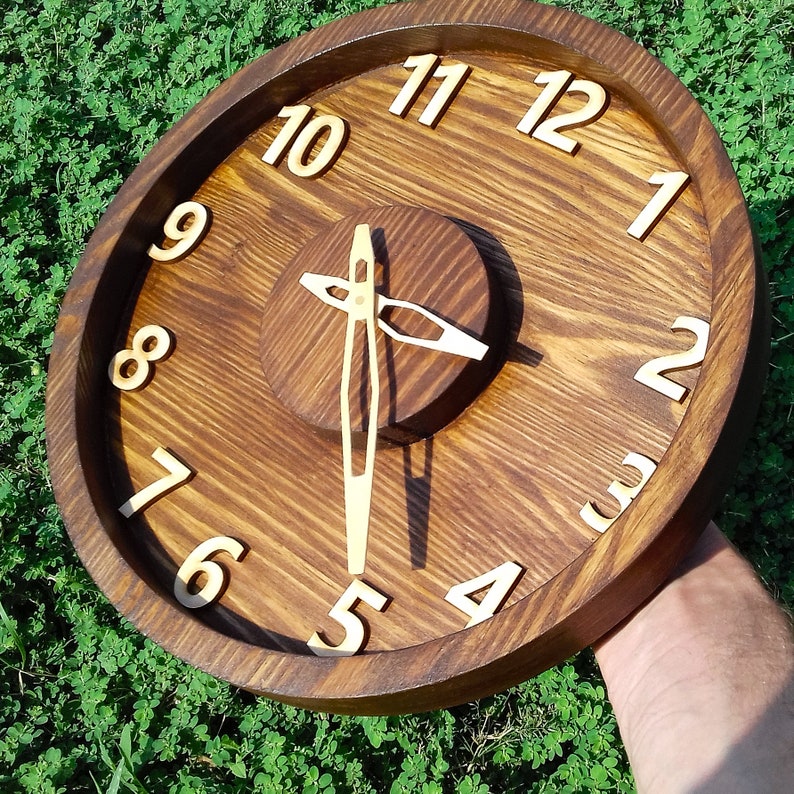 Unusual Wooden Wall Clock With Numbers, Decorative Wood Wall Clock