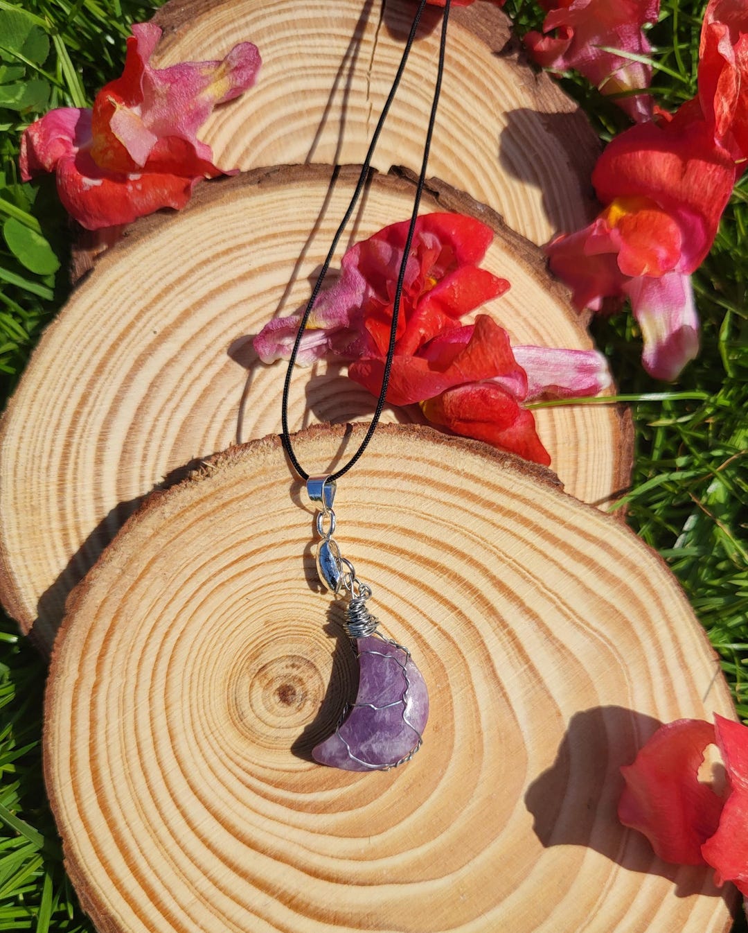 Hand Wrapped Amethyst Crescent Moon Pendant Necklace - Etsy