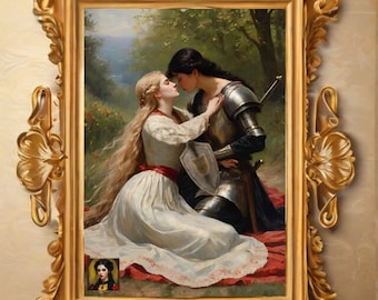 lesbian wall art, lesbian medieval art, lesbian knights art, medievalcore queer art, lesbian reinassance art, queer princesscore deco