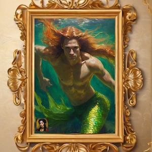 gay mermaid art, bear mermaid art, gay vintage classical art, gay renaissance portrait art, male gay merman deco, gay oceancore