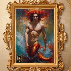 gay mermaid art, bear mermaid art, gay vintage classical art, gay renaissance portrait art, male gay merman deco, gay oceancore