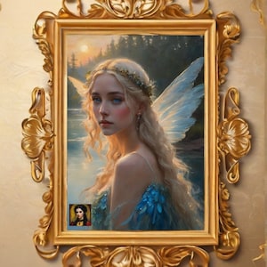 victorian fairy portrait, cottagecore fairy art, fairycore decor, fairy wall art, fairytale art, water fairies painting, botanical art