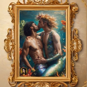 gay mermaid art, bear mermaid art, gay vintage classical art, gay renaissance portrait art, male gay merman deco, gay oceancore