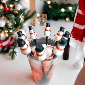 Winter Snowman  Cocktail Stirrer - Swizzle Sticks || Cocktail Mixing Sticks | Sets of 4/8 Exquisitely 3D print vibrant silk finish colors
