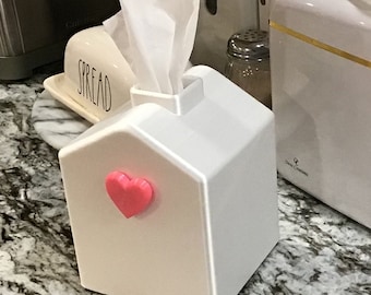 Modern Tissue Box Cover- decorative cute square gift Pink White Rae Dunn inspired Bathroom bedroom RV decor w/Accent magnet