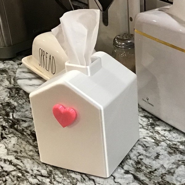 Modern Tissue Box Cover- decorative cute square gift Pink White Rae Dunn inspired Bathroom bedroom RV decor w/Accent magnet