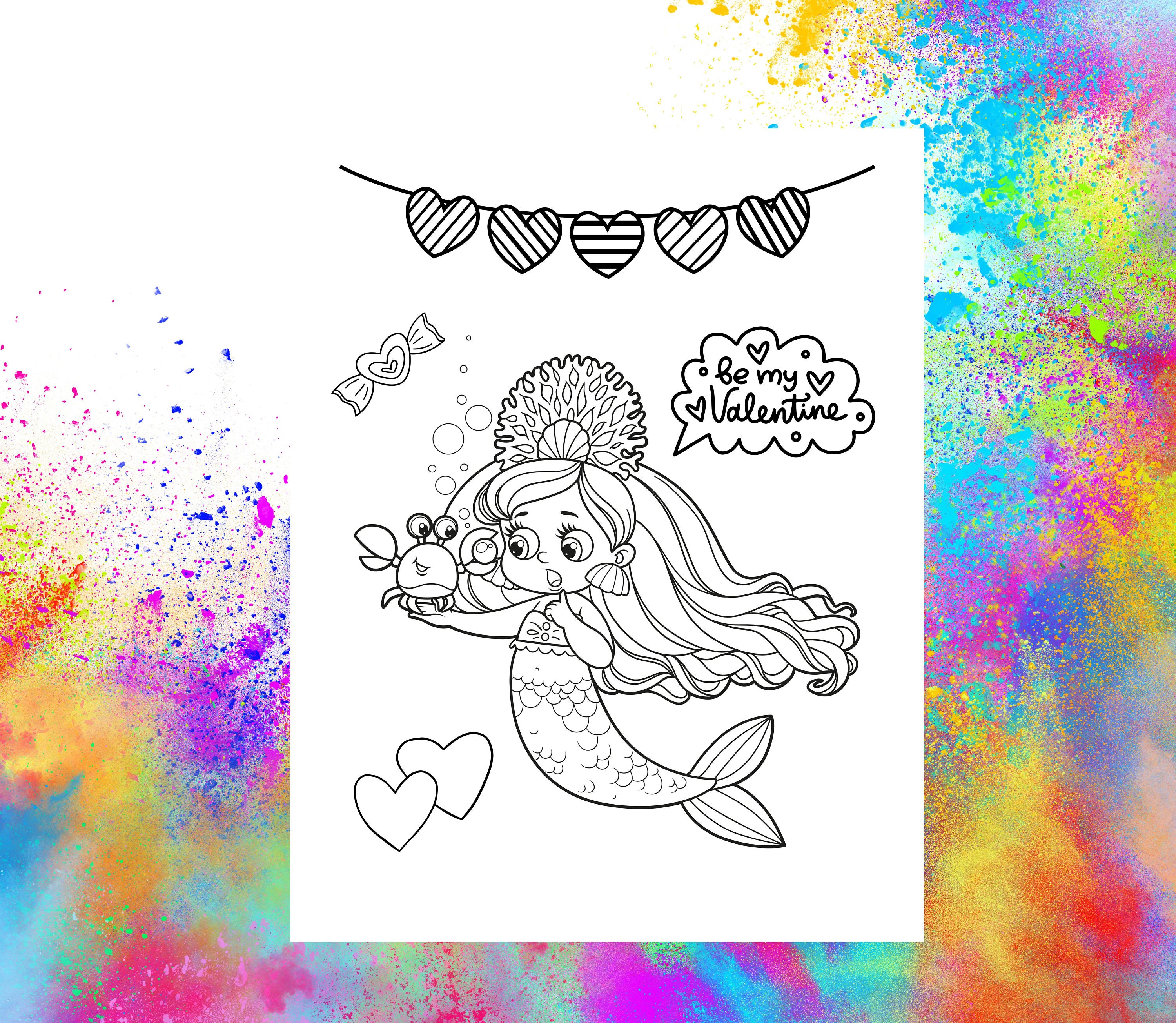 Mermaid Valentine Coloring Pages, Valentine Coloring Printables ...