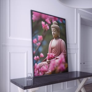Buddha Poster, Buddha Flower Print, Zen Decor Poster, Zen Poster, Asian Wall Art, Meditation Poster, Buddha Print