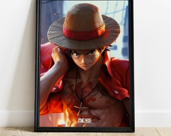 Luffy one piece poster, Anime Poster, Anime Print, Luffy poster, movie poster, room decor, home decor