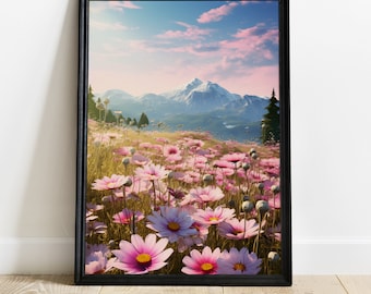Mountain flowers, Mountain flowers poster, flowers poster, flowers print, wall decor flower decor, flower art
