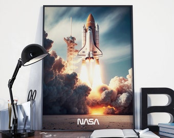 NASA Space Shuttle Poster, Space Shuttle Print, Space Shuttle Art, NASA Wall Art, Rocket Ship Wall Art, Spacecraft Print,Spacecraft Wall Art