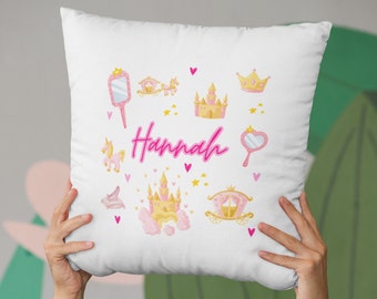 Cojín Princesa Personalizado | Decoración de dormitorio para niñas | Regalos de cumpleaños para ella | Regalos temáticos de princesas para niñas | Decoración de habitaciones para niñas