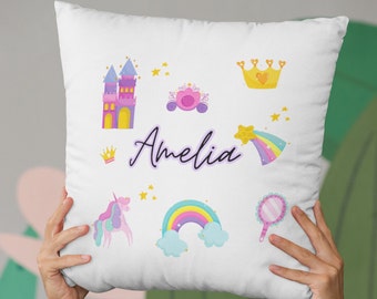 Cojín Unicornio Personalizado | Decoración de dormitorio para niñas | Regalos de cumpleaños para ella | Regalos temáticos de princesa para niña | Decoración de habitaciones para niñas