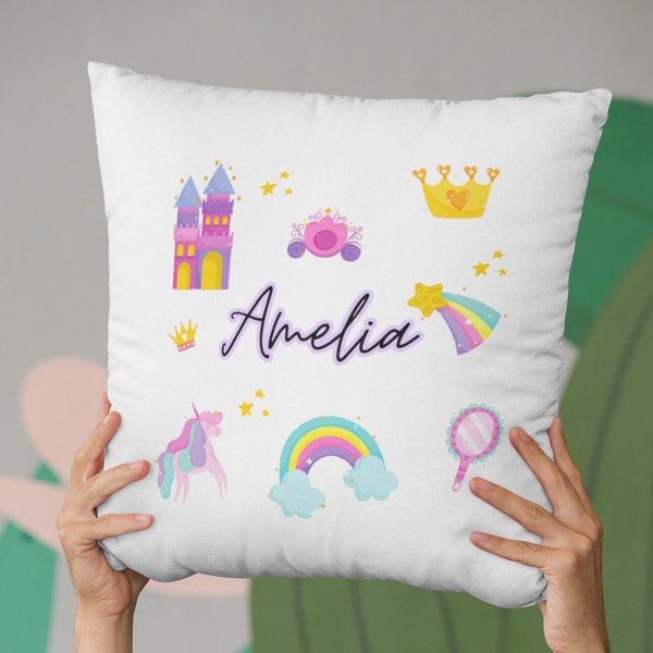 Personalised Unicorn Cushion | Bedroom Decor for Girls | Birthday Gifts for Her | Princess Themed Gifts for Baby Girl | Room Decor for Girls