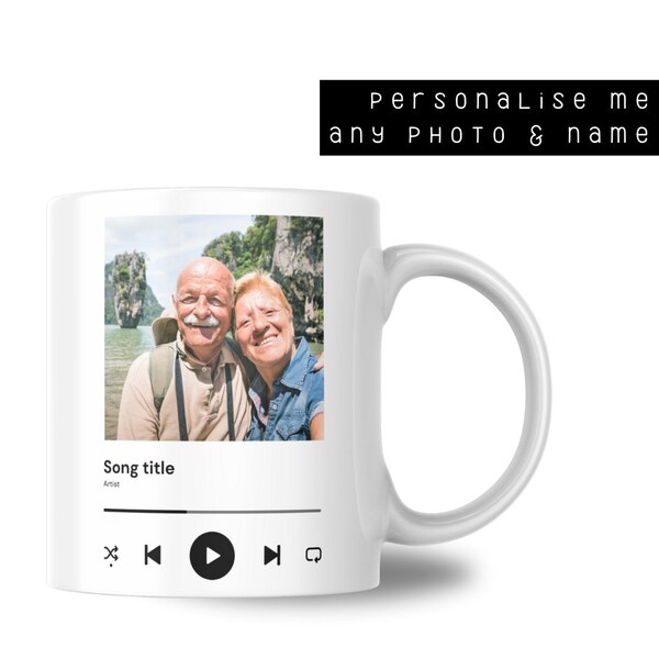 Personalised Music Mug, Birthday gift for friends , Mugs for gift, Song Title and Artist Name Mug, Your Custom Photo MUG - Gifts for her/him