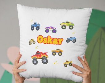 Coussin personnalisé | Décor de chambre à coucher sur le thème des voitures de course | Cadeau bébé | Anniversaire | Décor de nom de pépinière | Cadeaux pour garçons pour petit-fils, fils, neveu