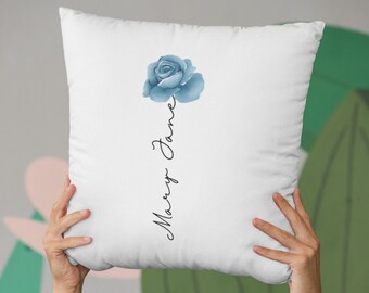 Housse de coussin de nom floral personnalisée | Nom du cadeau de couverture d’oreiller | Oreiller carré | Cadeaux d'anniversaire pour elle | Cadeau de nom personnalisé | Tournesols