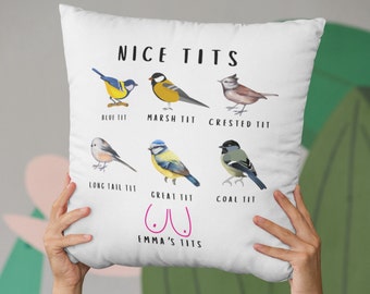 Coussin d’oiseau personnalisé | Couverture d’oreiller drôle | Cadeau pour ami | Poison grossier | Beaux seins | Ornithologue amateur, oreiller birdie mignon, oiseaux drôles