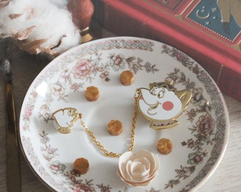 ENAMEL PIN - Tea Pot and Tea Cup, hard enamel pin, gold plated