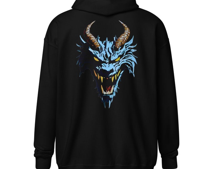 Featured listing image: Unisex Dragon Head Goth Hoodie - Female Goth Clothing - Casual Goth Clothes |Front Pouch Pocket| Goth Hoodies -Front Zip Hoodie