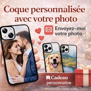 Personalized iPhone case with your photo or text X/XR/11/12/13/14/15/16/17 Pro Max Plus HD printing, made in France, gift
