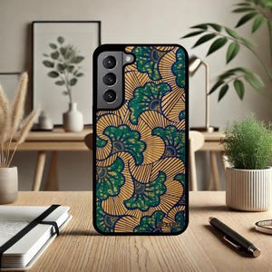 Houten Samsung Galaxy S9/S10/S20/S21/S22/S23/S24 Ultra Plus telefoonhoesje met Afrikaans waspatroon, kleurrijk bloemencadeau