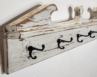 Repurposed Vintage Furniture Hook Rack – 5 Cast Iron Hooks