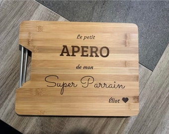 Planche à découper parrain, idée cadeau parrain, planche apéro parrain