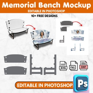 Memorial Bench PSD Mockup, Sublimation Memorial Bench Design, Memorial Garden Bench, Drag & Drop Memorial Bench Mockup Template