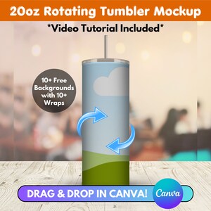 Canva Drag and Drop 20oz Tumbler Mockup, Tumbler Mockup Canva Template, 20oz Skinny Tumbler Mockup, Add Your Background Drag and drop Mockup