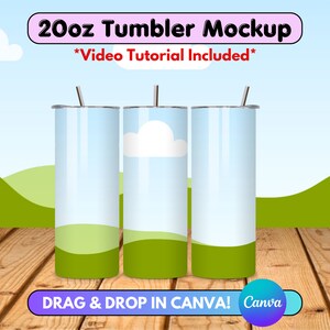 Drag and Drop 20oz Tumbler Mockup Canva, Canva Tumbler Mockup Template, 20oz Skinny Tumbler Mockup, Add Your Background Drag and drop Mockup