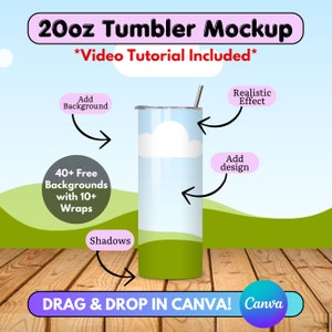 Canva Drag and Drop 20oz Tumbler Mockup, Tumbler Mockup Canva Template, 20oz Skinny Tumbler Mockup, Add Your Background Drag and drop Mockup