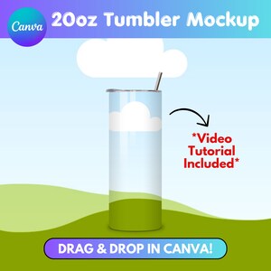 Canva Drag and Drop 20oz Tumbler Mockup, Tumbler Mockup Canva Template, 20oz Skinny Tumbler Mockup, Add Your Background Drag and drop Mockup