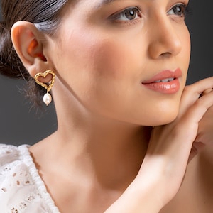 Felsen Mart Tropfen Herz Ohrringe hängend gold Ohrringe Zierliche Tropfen-Ohrringe Geschenk für Frauen und Mädchen Bild 4