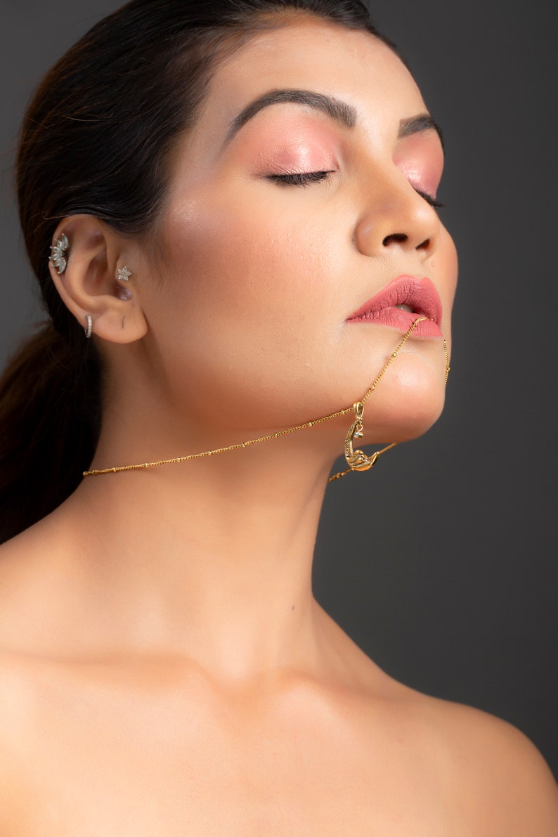 14K Gold Diamant Halbmond Halskette 455cm Geschenk für Frauen und Mädchen Bild 2