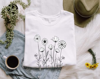 Daisy Graphic Tee, Womens Black and White Floral T-Shirt
