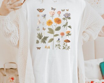 Wildflower Butterfly Meadow T-Shirt, Floral Garden Tee