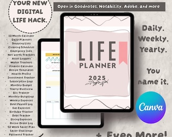 Life Planner, Digital Journal PDF, GoodNotes, Canva Edit (iPad Portrait)