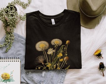 Dandelion Flower T-Shirt, Botanical Gardener Tee, Retro Wildflower Design