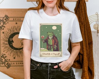 Witchy Wine Frog Tarot Card Shirt, Goblincore Gothic Tee