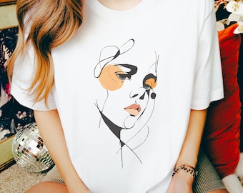 Minimalist Face Graphic Tee, Abstract Line Art Shirt