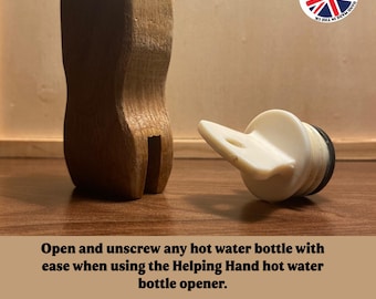 Abridor de botellas de agua caliente de madera hecho a mano, ayuda para la artritis