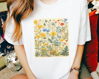 Wildflower Cottagecore T-Shirt, Retro Botanical Tee