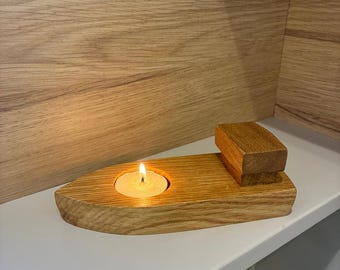 Wooden Boat Tealight Holder, Light Ship Candle Piece, Handmade Boat, Candle Tealight Holder