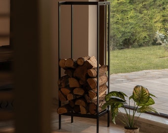 Handmade Steel Firewood Rack, Rustic Minimalist Log Holder