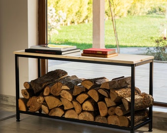 Firewood Rack With Bench, Wood Shelf, Firewood Storage, Fireplace Accessory, Metal Wood Rack, Firewood Stand