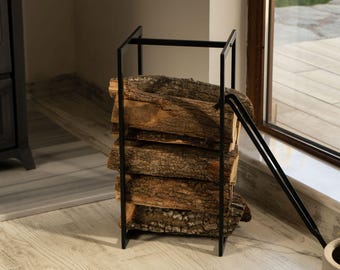 Industrial Firewood Rack, Metal Log Holder, Fireplace Accessory, Minimal Wood Storage