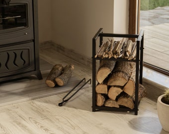Leñero metálico, soporte para leña para interior/exterior, accesorio para chimenea