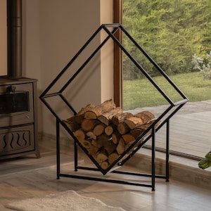 Rack de lenha, suporte de metal para lenha, acessório de lareira, decoração de casa e jardim, armazenamento de lenha, suporte de metal para lenha, presente de inauguração